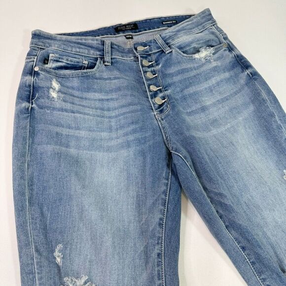 Judy Blue Jeans Womens 14W Blue Medium-Wash Boyfriend Fit Distressed Retro - Picture 2 of 10